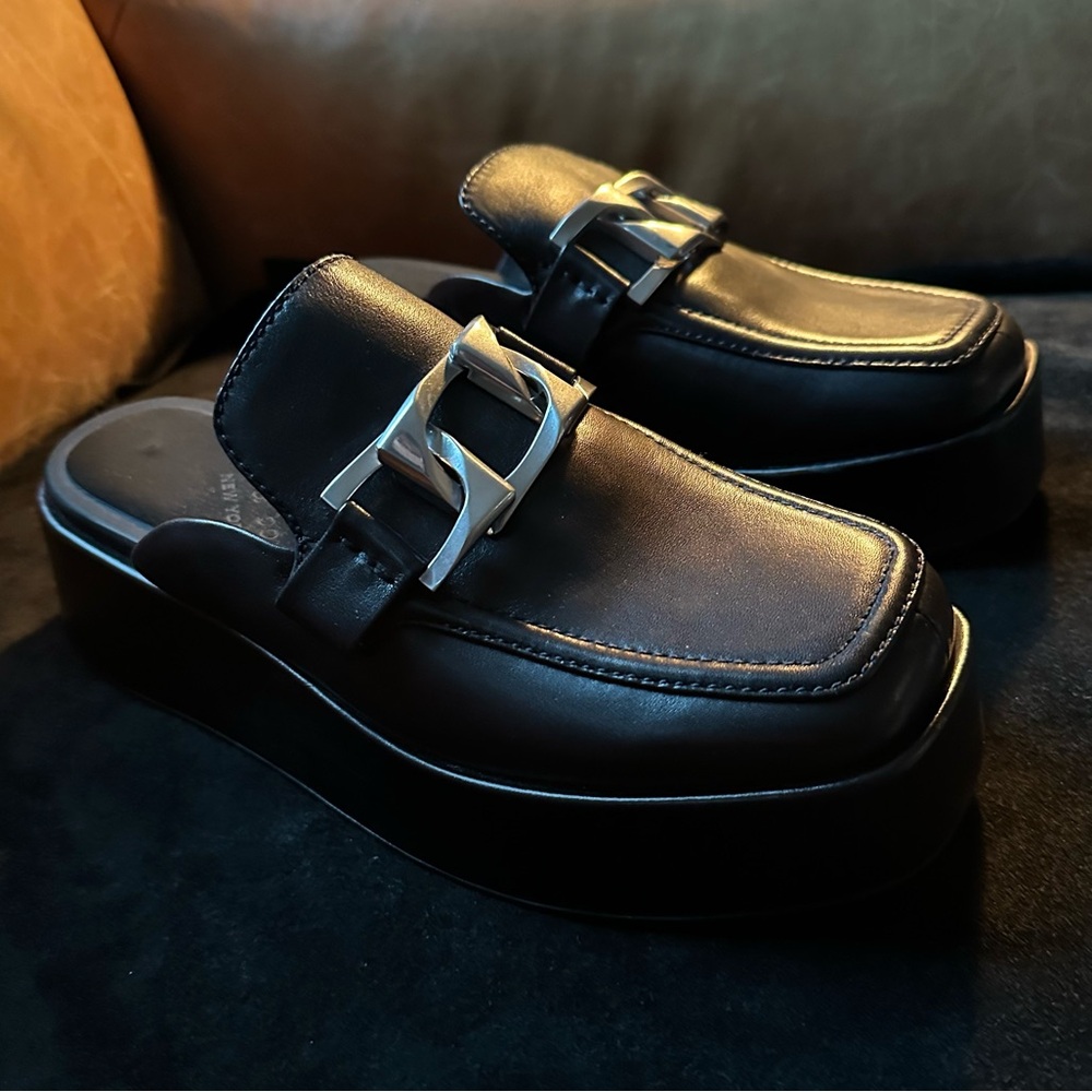 Rag & Bone Logan leather silver chain loafer mule slide platform flatform size 9 - Picture 4 of 16